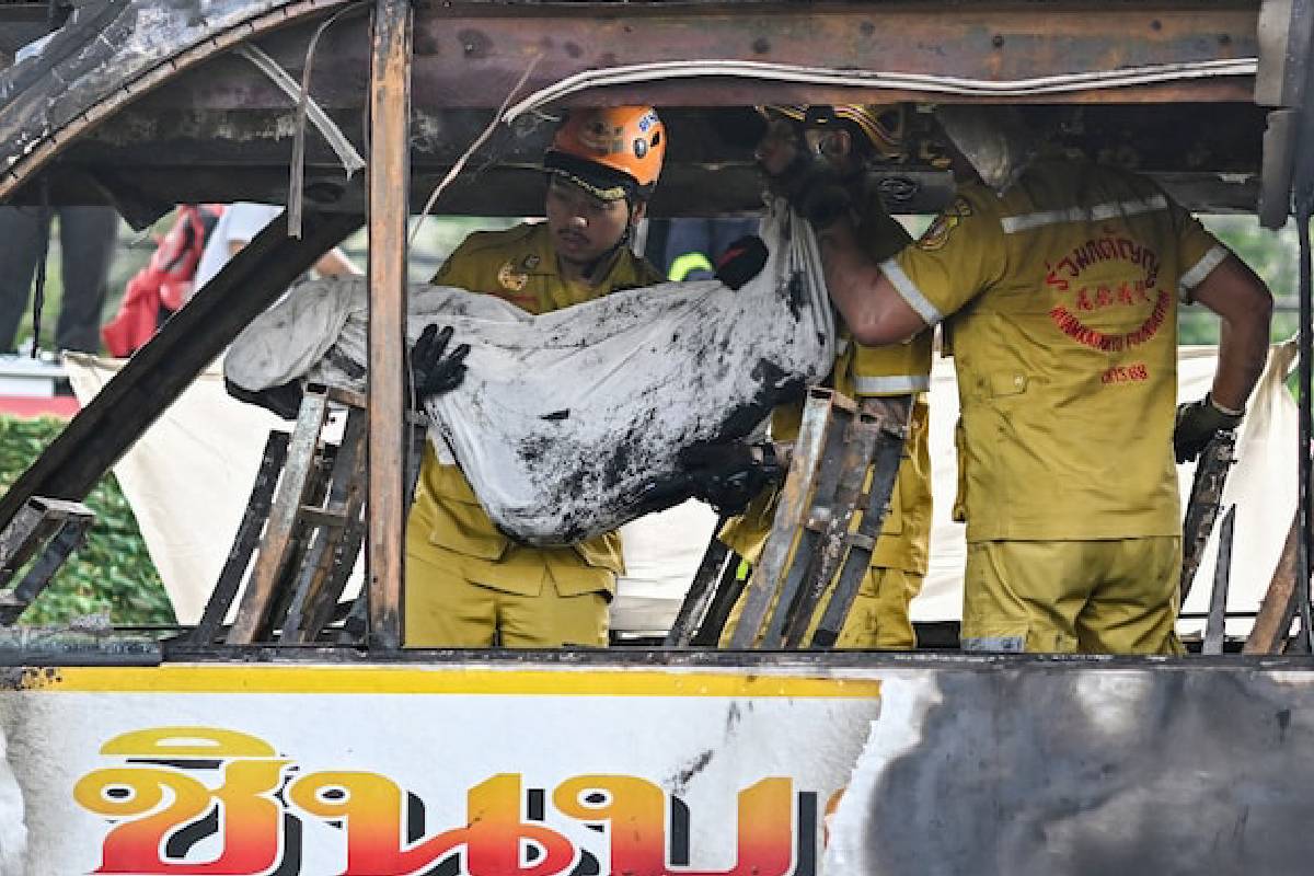 bus catches fire